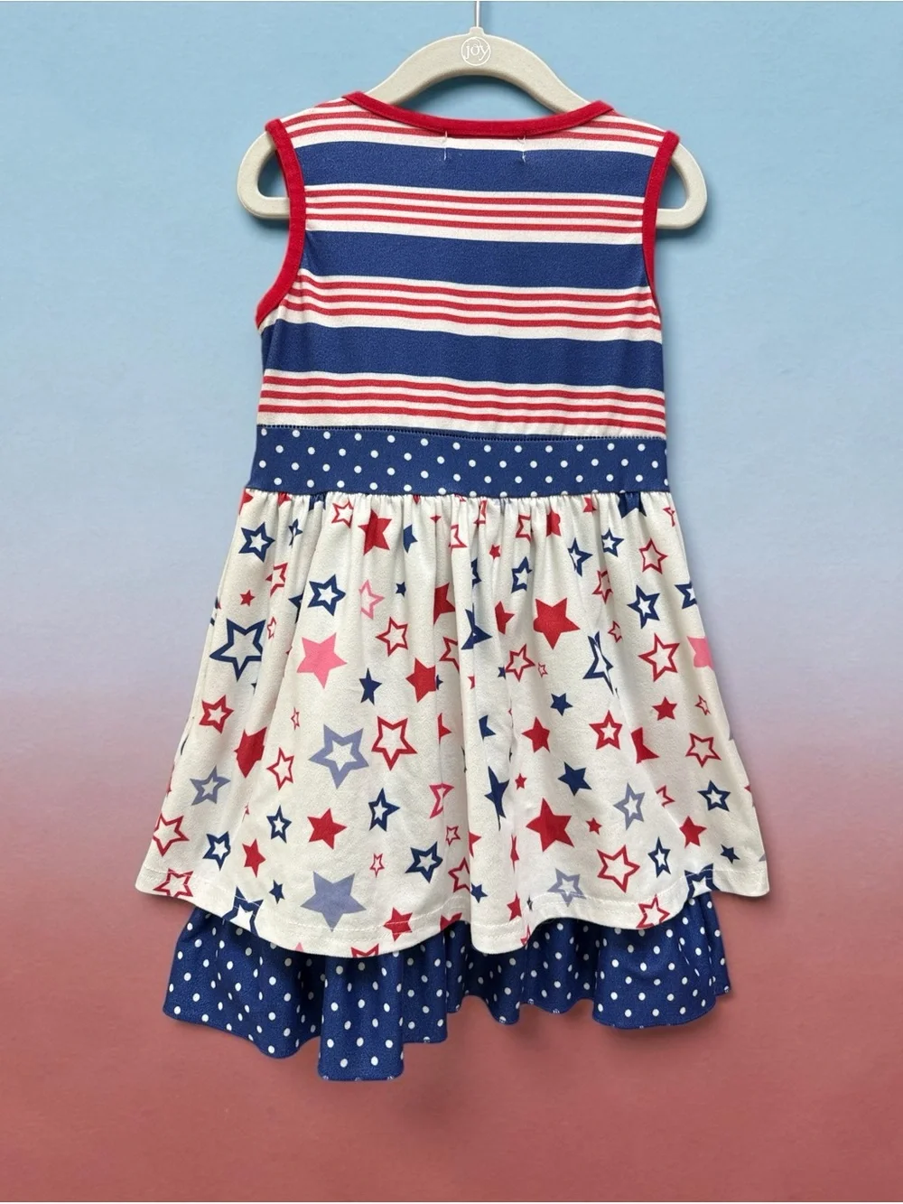 Marie Nicole Clothing 4th of July Patriotic Star Striped Ruffle Dress